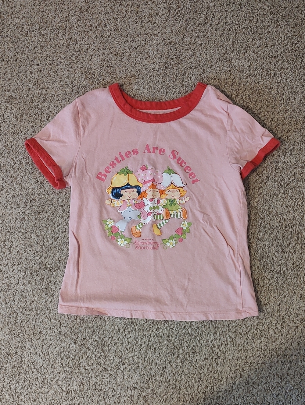 Old Navy Pink Kids Strawberry Shortcake 'Besties Are Sweet' Tee with Red Trim